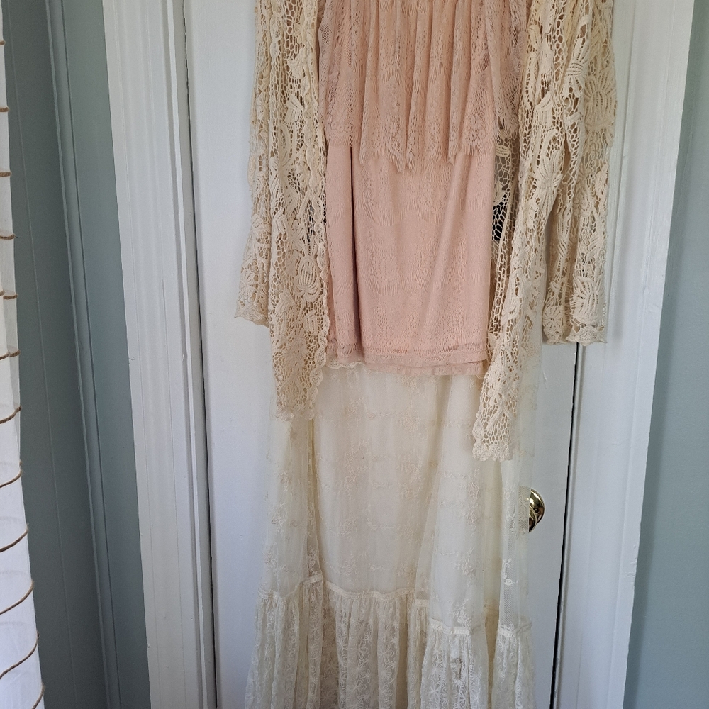 Lace Overlay Dress in Pink and Cream